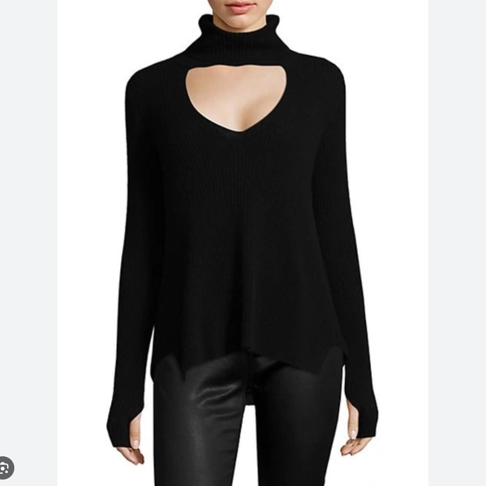 Roi Cashmere Turtleneck Keyhole Open Scoop Back Sweater Small